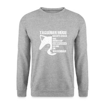 Lustiges Waschbär Kleinbären Ironischer Spruch Ges - Unisex Pullover - Weißgrau meliert - Vorne - Alina (178cm) & Michal (187cm)