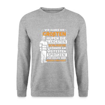 Lustiges Feuerwehr Spruch Geschenk für Feuerwehrma - Unisex Pullover - Weißgrau meliert - Vorne - Alina (178cm) & Michal (187cm)