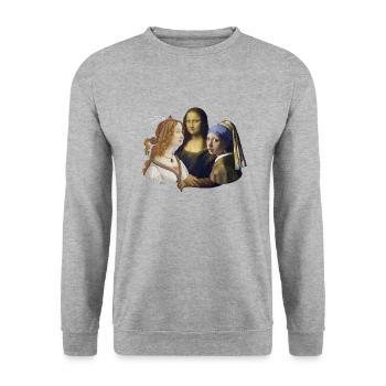 DaVinci vs Botticelli vs Vermeer | Concours d'artiste - Sweat-shirt Unisexe - gris chiné - Devant - Alina (178cm) & Michal (187cm)