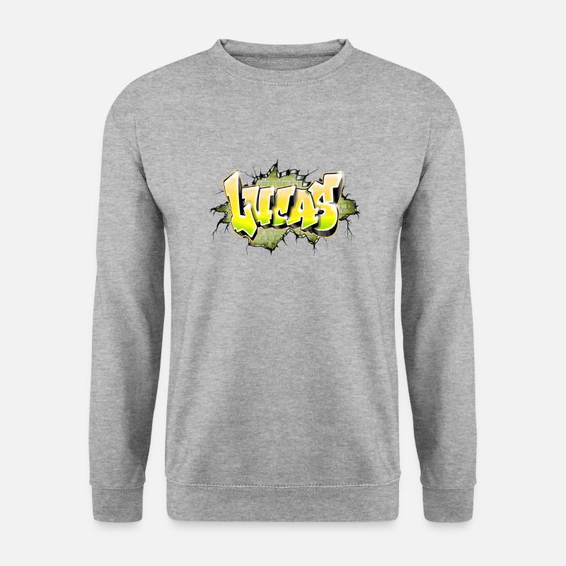 Lucas graffiti name yellow - Unisex Pullover - Weißgrau meliert