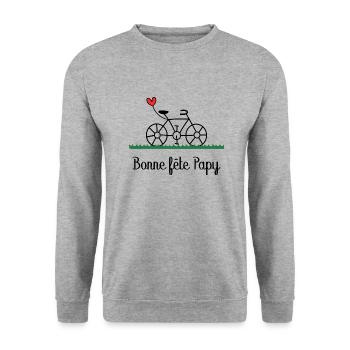 PAPY. FÊTE DES PÈRES. BONNE FÊTE PAPY. BONNE FÊTE - Sweat-shirt Unisexe - gris chiné - Devant - Alina (178cm) & Michal (187cm)