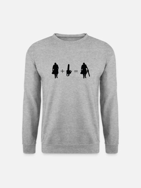 Mann mit Kettensäge schwarz - Unisex Pullover - Weißgrau meliert