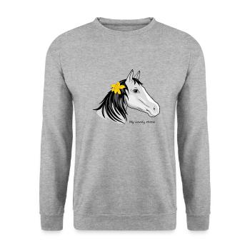 Portrait d’un cheval avec un lys dans sa crinière - Sweat-shirt Unisexe - gris chiné - Devant - Alina (178cm) & Michal (187cm)