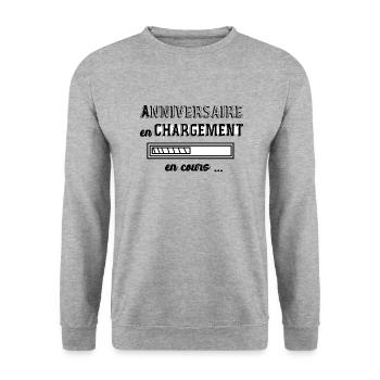 anniversaire en chargement idée cadeau - Sweat-shirt Unisexe - gris chiné - Devant - Alina (178cm) & Michal (187cm)