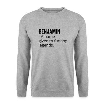 Benjamin ein Name für verdammte Legenden - Unisex Pullover - Weißgrau meliert - Vorne - Alina (178cm) & Michal (187cm)