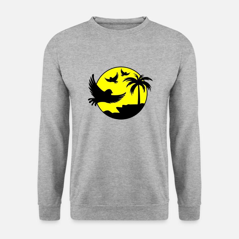 birds palmtree design 2 - Unisex Pullover - Weißgrau meliert