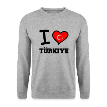 I love Türkiye - Unisex Pullover - Weißgrau meliert - Vorne - Alina (178cm) & Michal (187cm)
