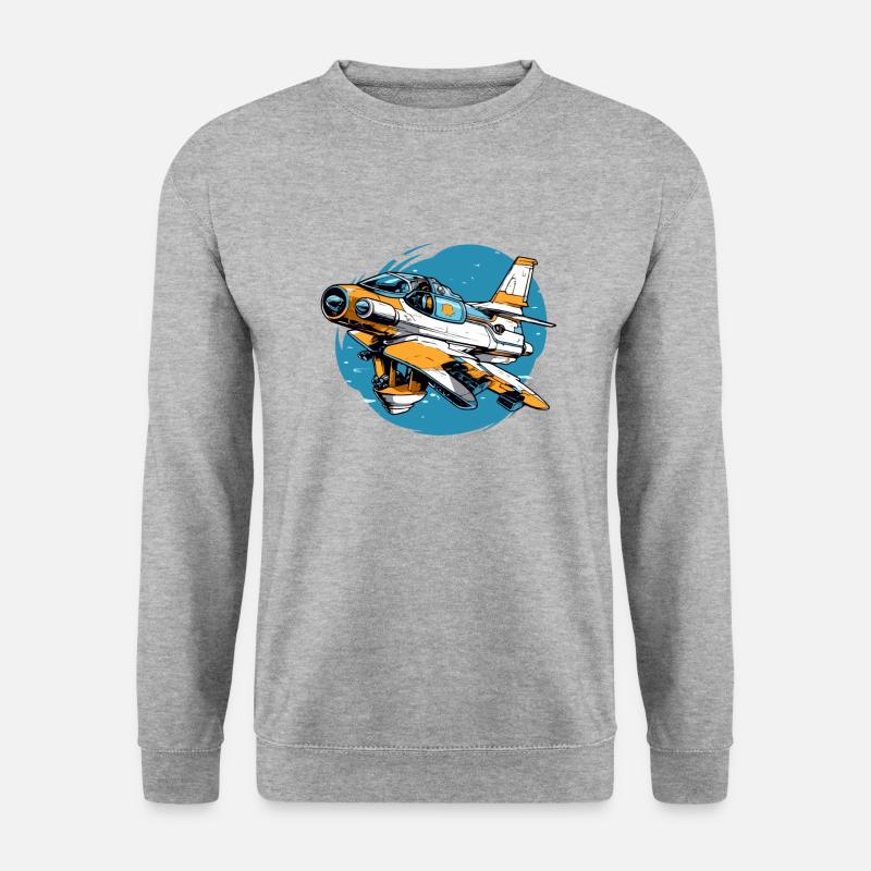 Wütendes Vulkanflugzeug - Unisex Pullover - Weißgrau meliert