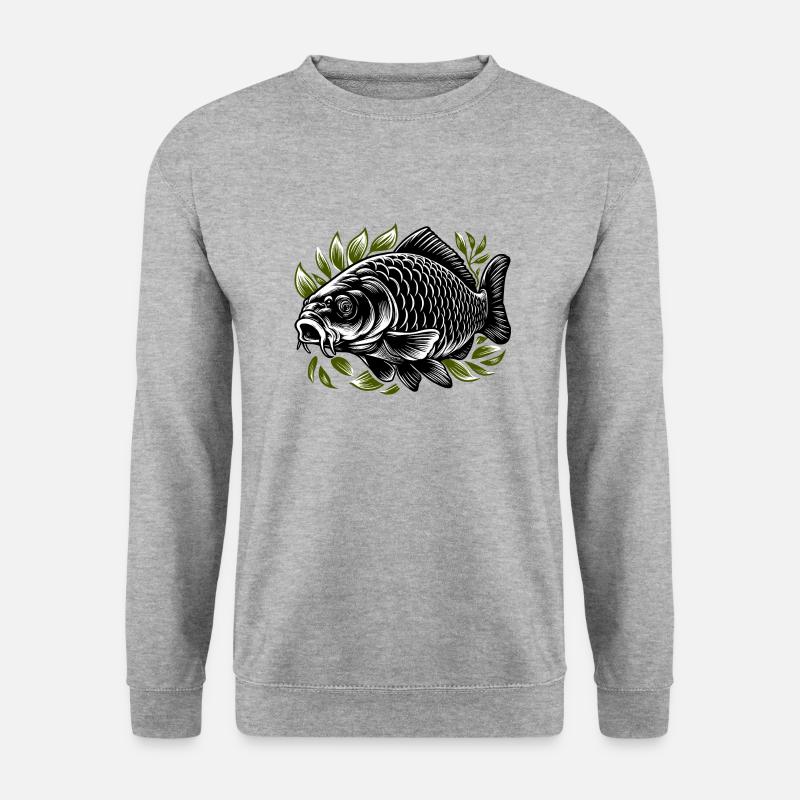 Karpfen im Gras schwarz-grün - Unisex Pullover - Weißgrau meliert
