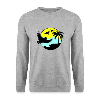 paradise birds 02 - Unisex Pullover - Weißgrau meliert - Vorne - Alina (178cm) & Michal (187cm)