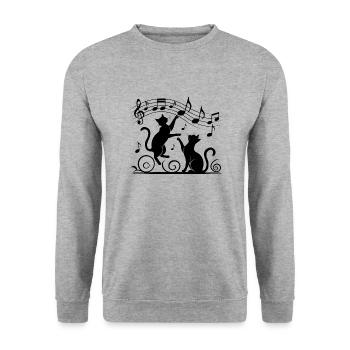 Black cats pattern playing with musical note - Unisex Sweatshirt - salt & pepper - Front - Alina (178cm) & Michal (187cm)