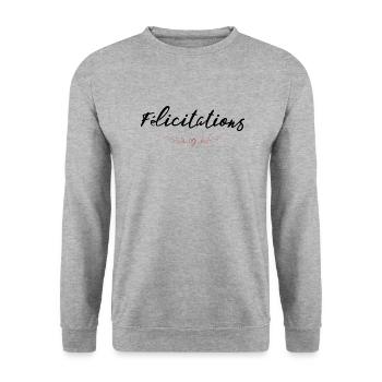WELL DONE. CONGRATULATIONS. BIRTH. ANNIVERSARY. FERRY - Unisex Sweatshirt - salt & pepper - Front - Alina (178cm) & Michal (187cm)