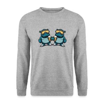 Nilpferd Ski Team Bier - Unisex Pullover - Weißgrau meliert - Vorne - Alina (178cm) & Michal (187cm)