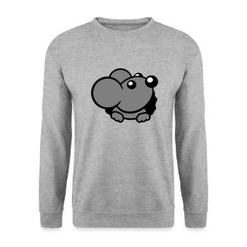 Maus Wand Loch Mauseloch Guckt Süß Lustig Comic - Unisex Pullover - Weißgrau meliert - Vorne - Alina (178cm) & Michal (187cm)