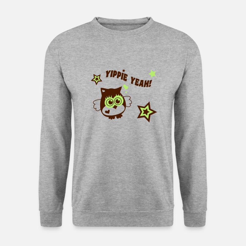 Eule - Yippie Yeah! - Unisex Pullover - Weißgrau meliert