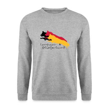 Langhaar schäferhund - Unisex Pullover - Weißgrau meliert - Vorne - Alina (178cm) & Michal (187cm)