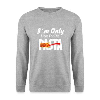 Pasta Shirt Ich bin nur für die Pasta da - Unisex Pullover - Weißgrau meliert - Vorne - Alina (178cm) & Michal (187cm)