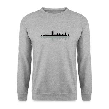 Skyline Leipzig Schatten - Unisex Pullover - Weißgrau meliert - Vorne - Alina (178cm) & Michal (187cm)