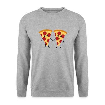 Cute kawaii pepperoni pizza holding hands - Unisex Sweatshirt - salt & pepper - Front - Alina (178cm) & Michal (187cm)