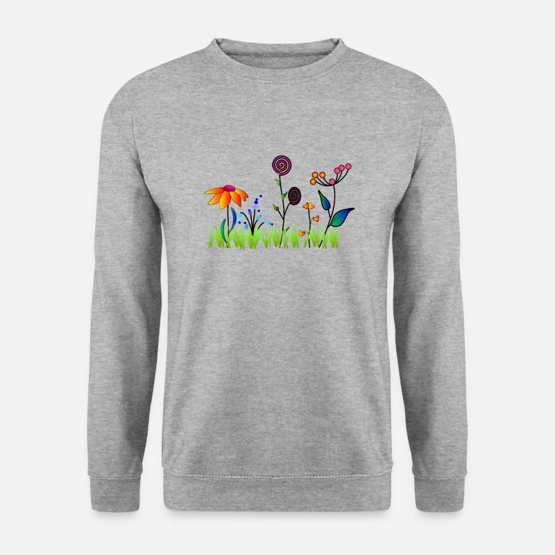 bunte Blumenwiese - Unisex Pullover - Weißgrau meliert