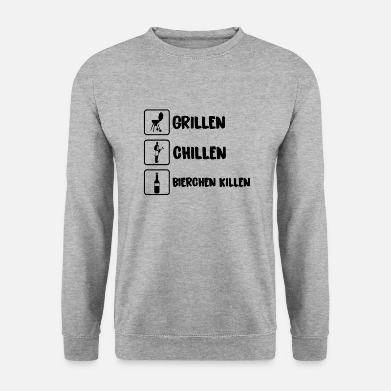 grillen chillen bierchen killen 01 - Unisex Pullover - Weißgrau meliert