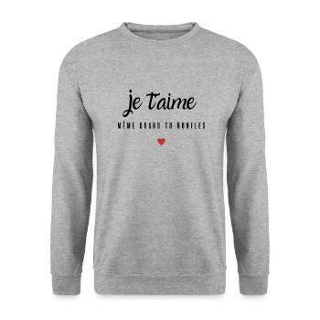 je t aime même quand tu ronfles cadeau couple - Sweat-shirt Unisexe - gris chiné - Devant - Alina (178cm) & Michal (187cm)