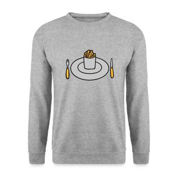 Teller Pommes Frites - Unisex Pullover - Weißgrau meliert - Vorne - Alina (178cm) & Michal (187cm)