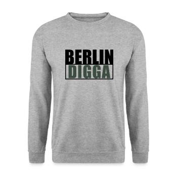 Berlin Digga Freshes Design deiner Lieblingsstadt - Unisex Pullover - Weißgrau meliert - Vorne - Alina (178cm) & Michal (187cm)