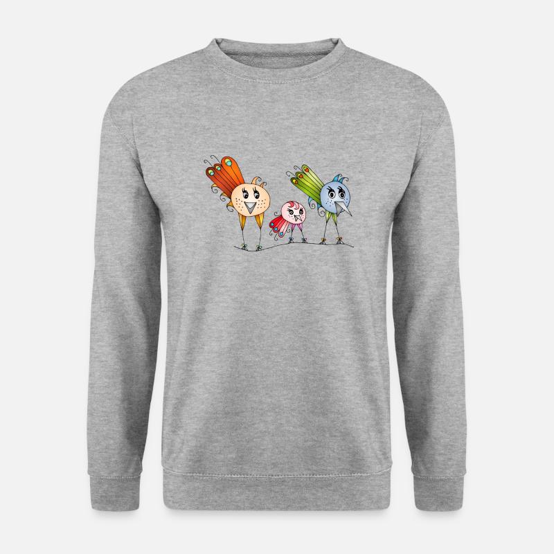 Vögel - Unisex Pullover - Weißgrau meliert