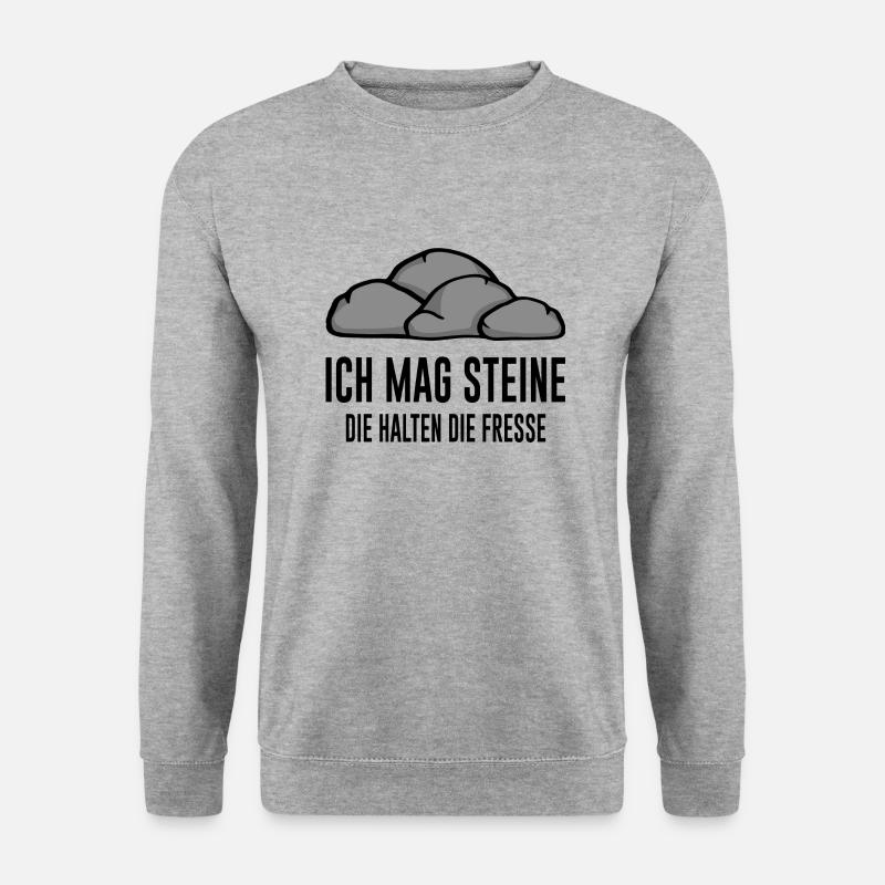 Ich mag Steine Spruch Humor Satire Ironie - Unisex Pullover - Weißgrau meliert