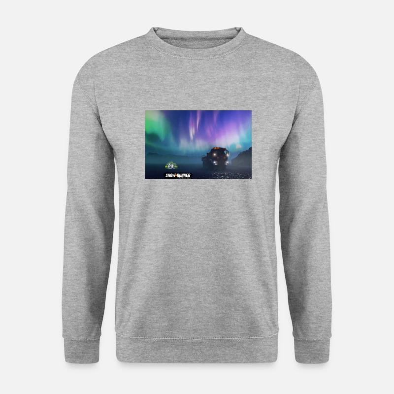 SnowRunner: Abenteuer auf dem Eis unter dem Polarlicht - Unisex Pullover - Weißgrau meliert