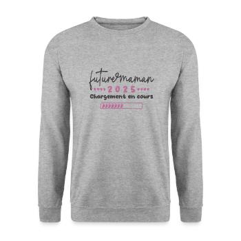 Cadeau original future maman 2025 chargement... - Sweat-shirt Unisexe - gris chiné - Devant - Alina (178cm) & Michal (187cm)