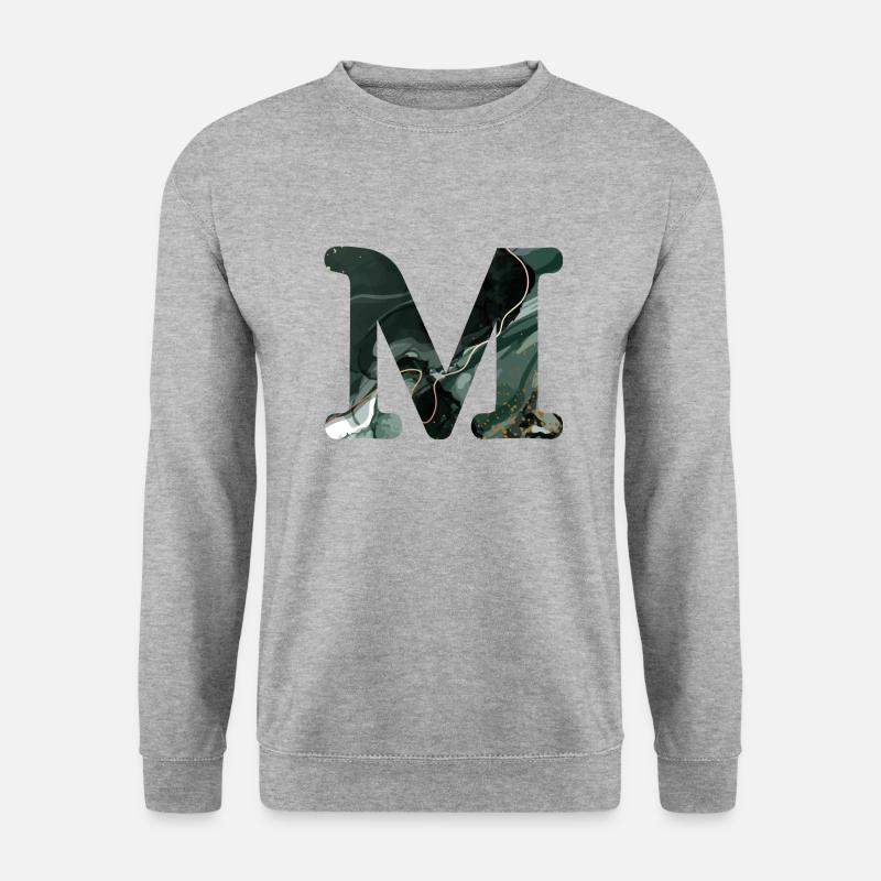 Grün marmorierter Buchstabe m - Unisex Pullover - Weißgrau meliert
