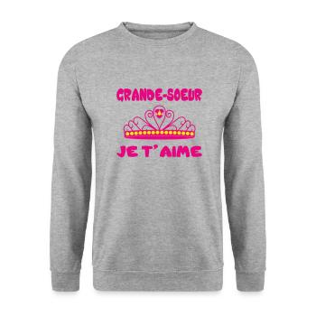 GROSSE SCHWESTER, ICH LIEBE DICH - Unisex Pullover - Weißgrau meliert - Vorne - Alina (178cm) & Michal (187cm)