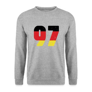 97 Numéro Jersey Allemagne - Sweat-shirt Unisexe - gris chiné - Devant - Alina (178cm) & Michal (187cm)