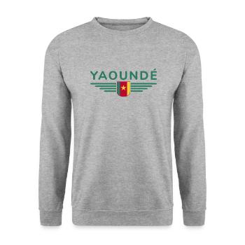 Yaoundé Design – Fier de la capitale du Cameroun - Sweat-shirt Unisexe - gris chiné - Devant - Alina (178cm) & Michal (187cm)
