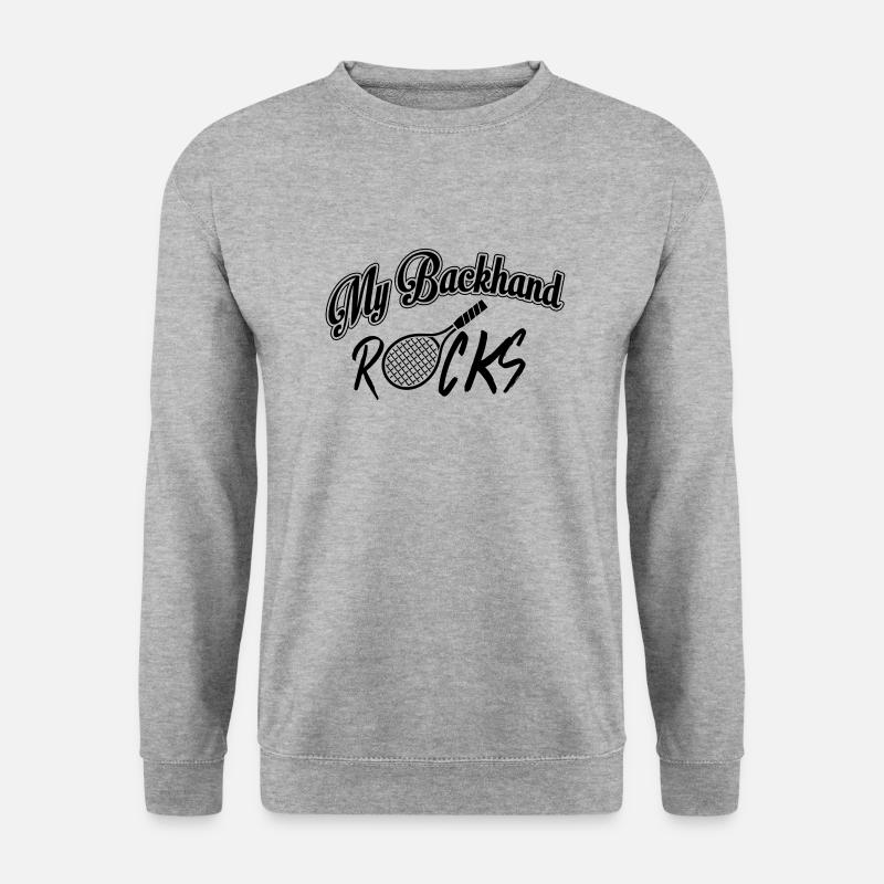 Tennis - my backhand rocks - Unisex Pullover - Weißgrau meliert