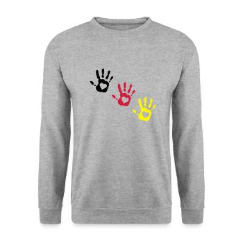 german hand hearts 3c diag - Unisex Sweatshirt - salt & pepper - Front - Alina (178cm) & Michal (187cm)