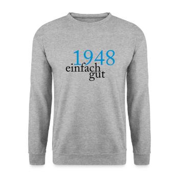 Jahrgang 1948 geboren - Unisex Pullover - Weißgrau meliert - Vorne - Alina (178cm) & Michal (187cm)