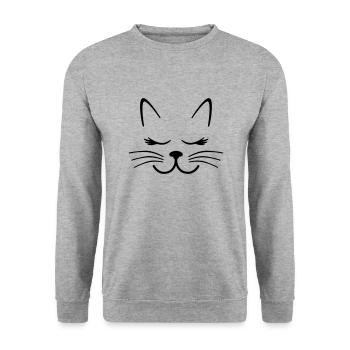 Katze - Unisex Pullover - Weißgrau meliert - Vorne - Alina (178cm) & Michal (187cm)