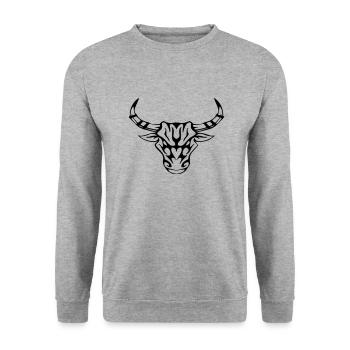 bedrucke dein Hoodie mit dem Stierkopf selber - Unisex Pullover - Weißgrau meliert - Vorne - Alina (178cm) & Michal (187cm)