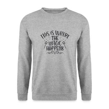 Hier ist die Magie - Unisex Pullover - Weißgrau meliert - Vorne - Alina (178cm) & Michal (187cm)