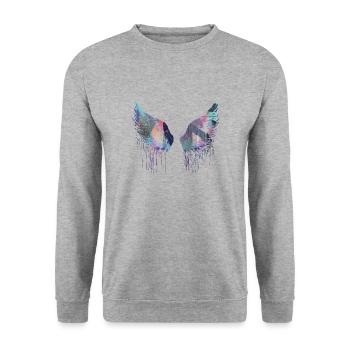 ailes,engel,graffiiti,peinture,coloré,Ailes angéliques,a - Sweat-shirt Unisexe - gris chiné - Devant - Alina (178cm) & Michal (187cm)