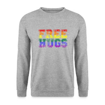 Free Hugs Gay Pride LGBTQ Regenbogen CSD - Unisex Pullover - Weißgrau meliert - Vorne - Alina (178cm) & Michal (187cm)