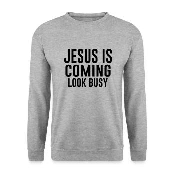 Jésus Dieu drôle dictons humour bureau amusant - Sweat-shirt Unisexe - gris chiné - Devant - Alina (178cm) & Michal (187cm)