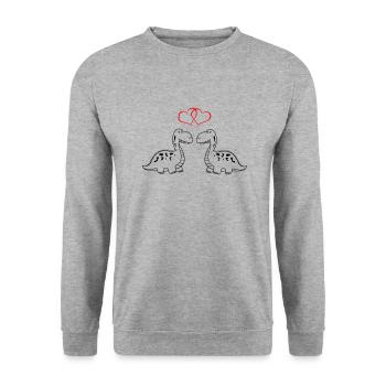 dinos verliebt - Unisex Pullover - Weißgrau meliert - Vorne - Alina (178cm) & Michal (187cm)