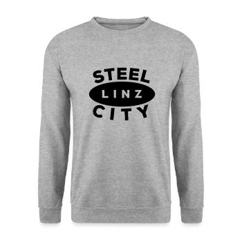 LOGO Oval Linz Steel City - Unisex Pullover - Weißgrau meliert - Vorne - Alina (178cm) & Michal (187cm)