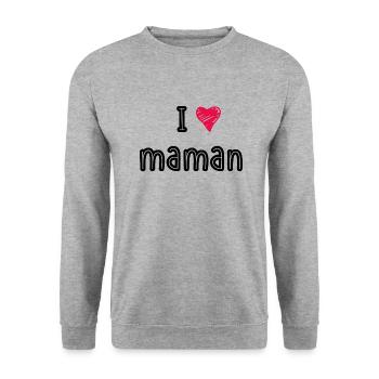 I love maman - Sweat-shirt Unisexe - gris chiné - Devant - Alina (178cm) & Michal (187cm)
