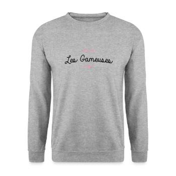 T-shirt EVJF "Les Gameuses" - Sweat-shirt Unisexe - gris chiné - Devant - Alina (178cm) & Michal (187cm)