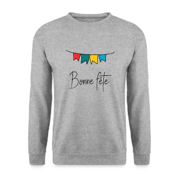MAMAN. FÊTE DES MÈRES. BONNE FÊTE MAMAN. FÊTE - Sweat-shirt Unisexe - gris chiné - Devant - Alina (178cm) & Michal (187cm)